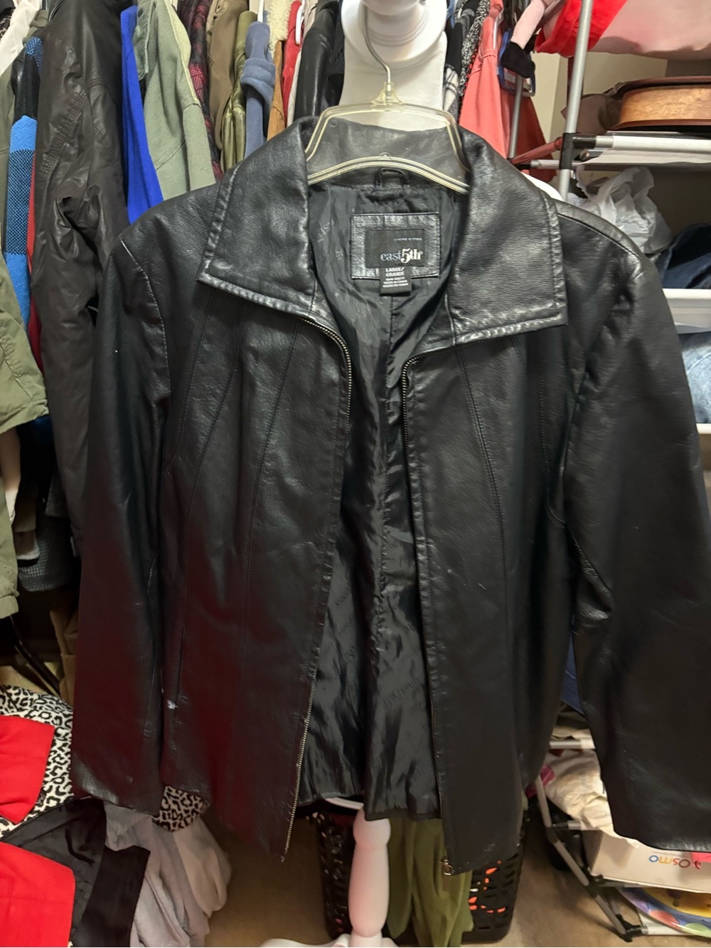 East 5th Black Leather Bomber Jacket